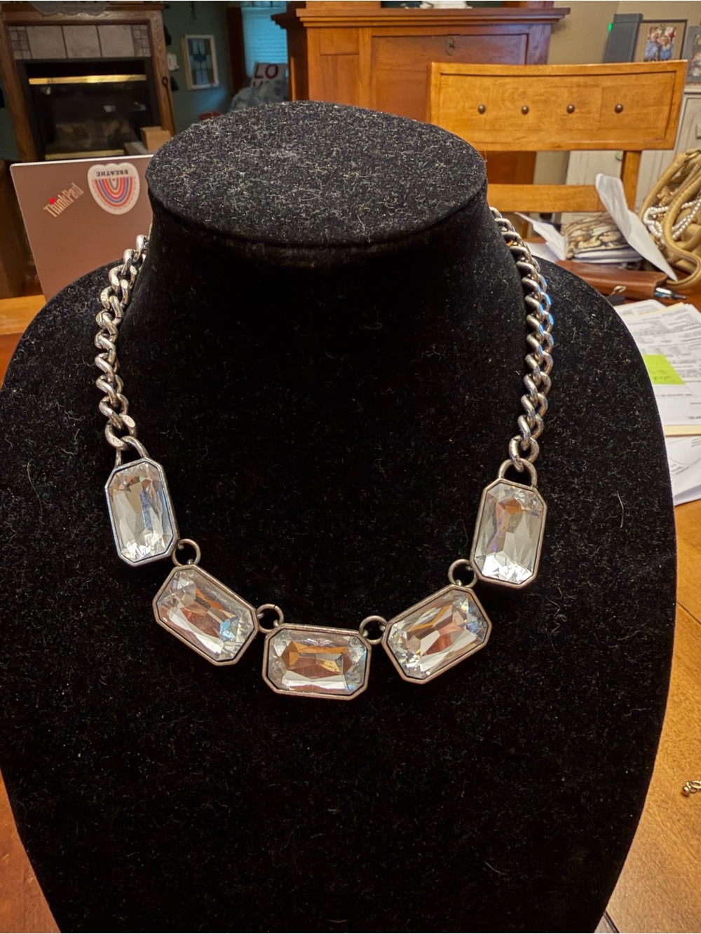 Elegant Pink Crystal Statement Necklace & Clear Crystal Necklace - Picture 4 of 9